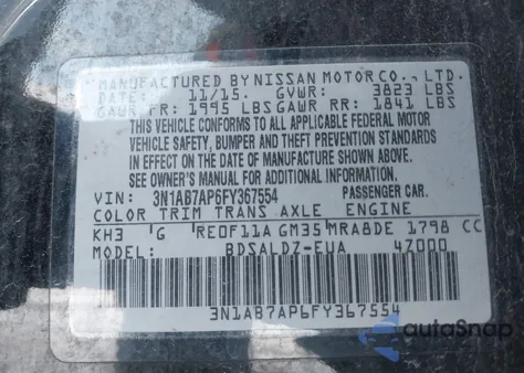 2015 Nissan Sentra Sv from USA, damaged, VIN 3N1AB7AP6FY367554